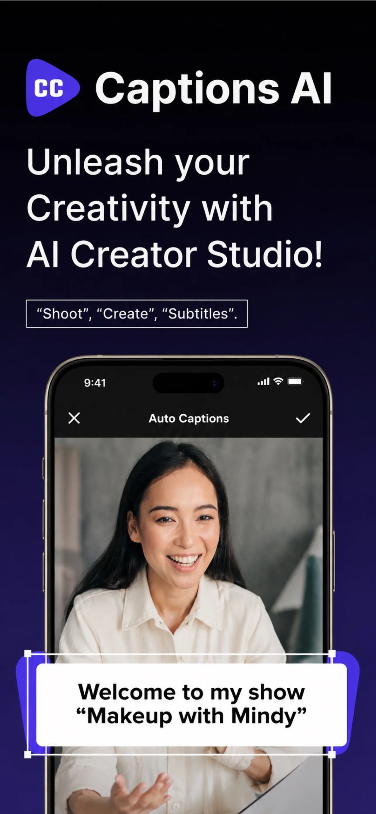 Auto Captions editor screenshot with a caption overlay